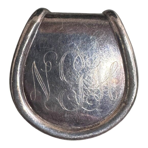 Sterling Silver Horseshoe Pendant Monogrammed NGH 925 Mexico Slide Vintage - Picture 1 of 5